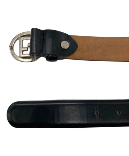 FENDI FF Logo Buckle Belt Mens Black Leather Silver Hardware 90cm 35.4in Italy