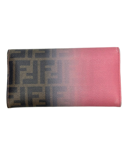 FENDI Zucca Long Wallet Trifold Pink Brown Gradient PVC Canvas Leather Women