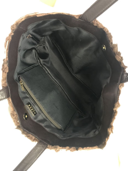 Authentic LOEWE Shearling Fur Brown Leather Tote Bag Shoulder Bag Excellent