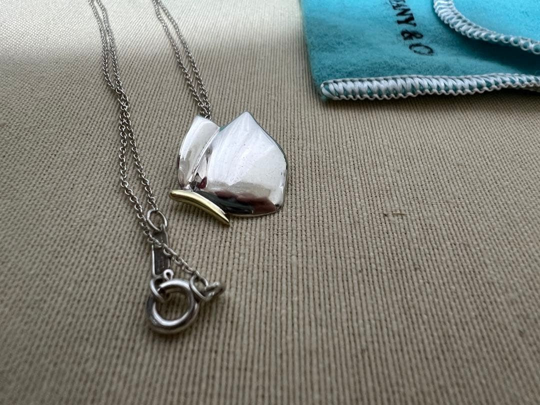 Tiffany Co Auth Butterfly Pendant Necklace K18 YG 925 Combo 2 cm 0.8" 40 cm Used