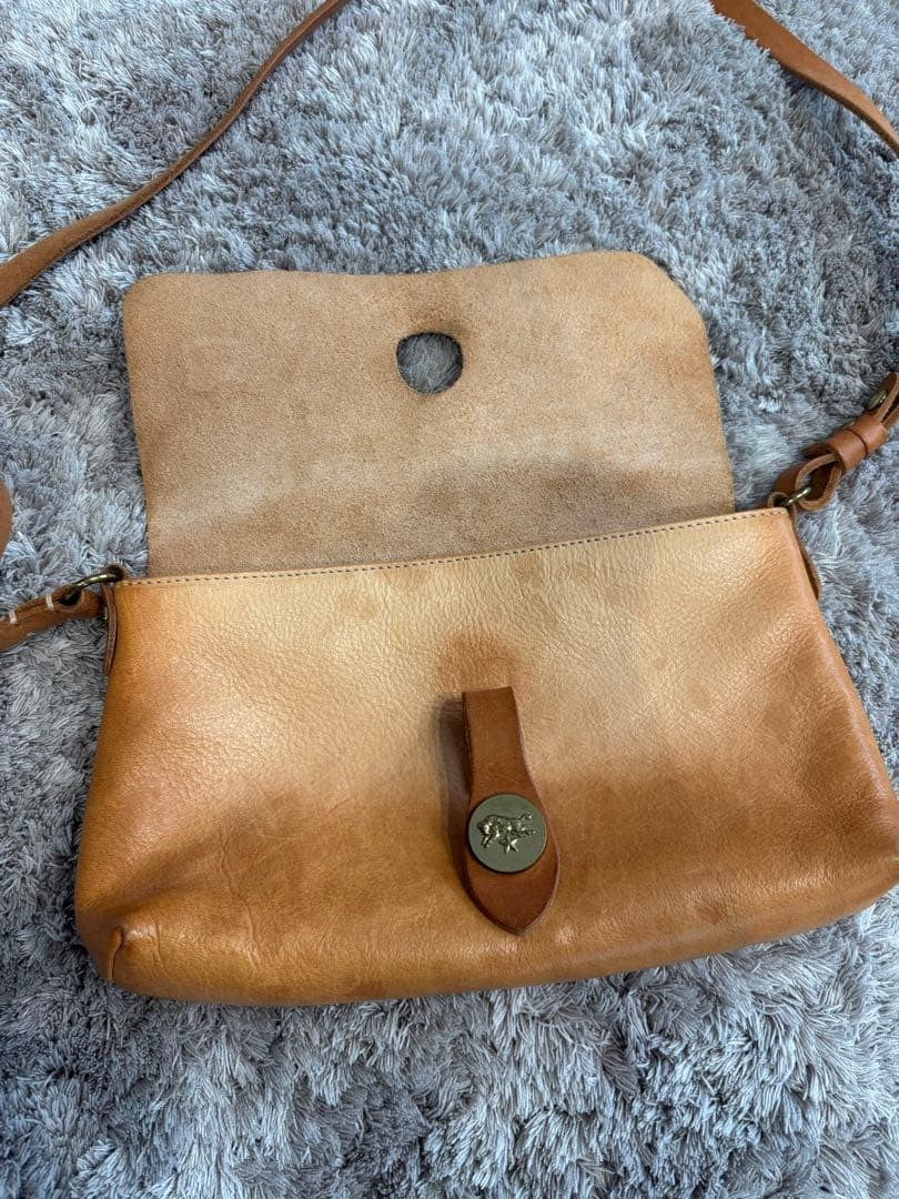 IL BISONTE Concho Button 2way Leather Shoulder Bag Used Camel Color Italy