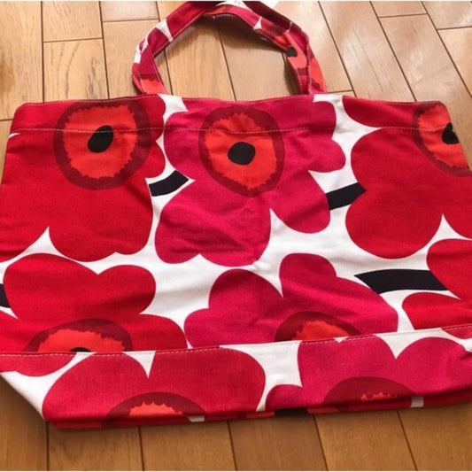 Marimekko Floral Canvas Red Tote Bag Big 50x36 cm 19.7x14.2" New