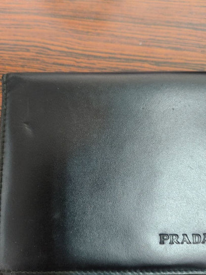 PRADA Leather Notebook Cover Case Black Rubber Band Closure Italy 10x18cm