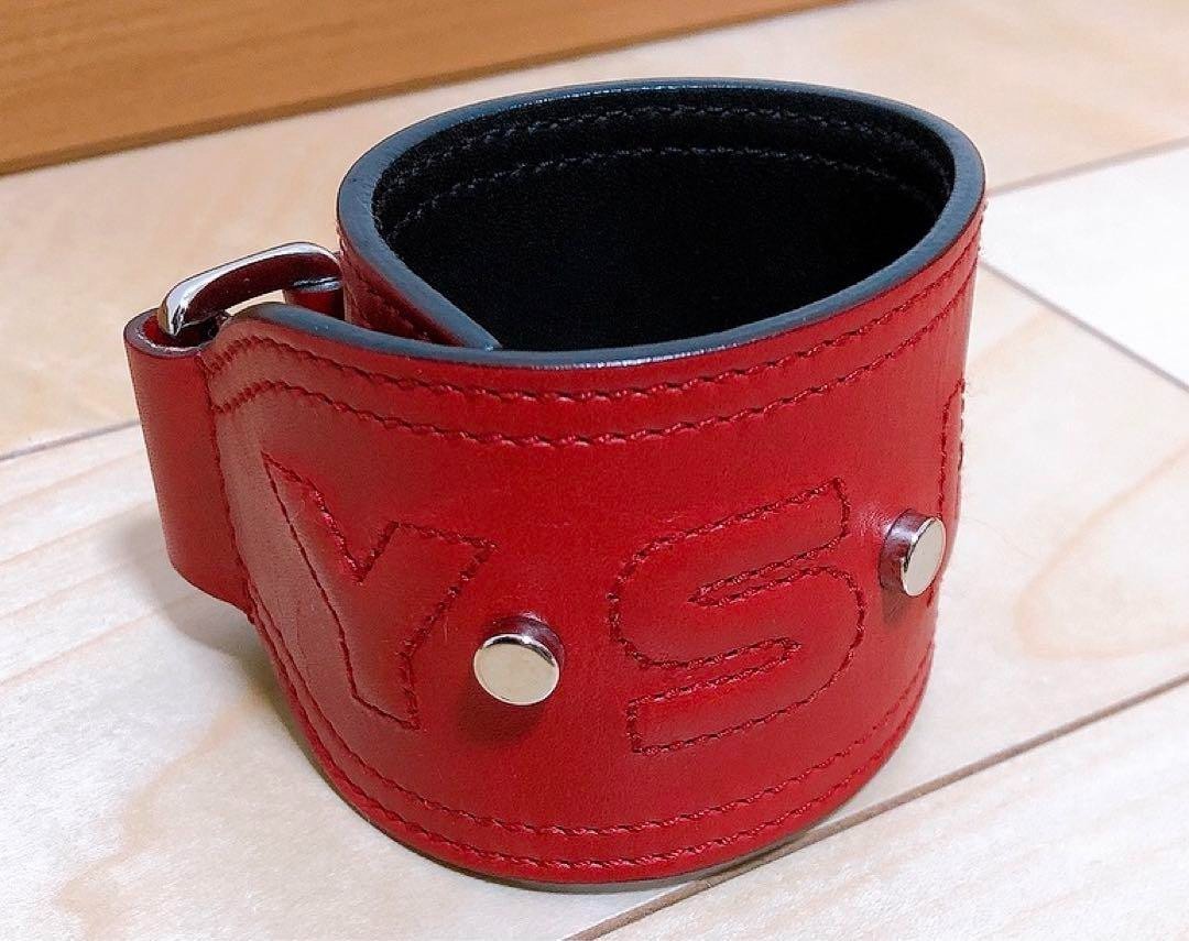 Yves Saint Laurent Rive Gauche Red Leather Bracelet Bangle Used Japan