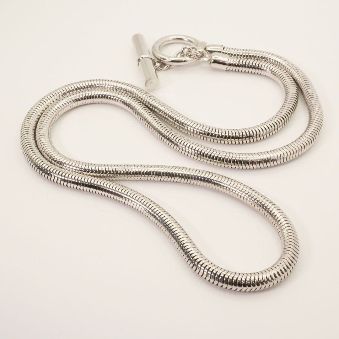 Yves Saint Laurent YSL Silver Tone Snake Chain Toggle Necklace Used Excellent
