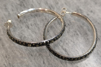 Pomellato 67 Hoop Earrings Marcasite Rhinestone Sterling Silver 925 With Box