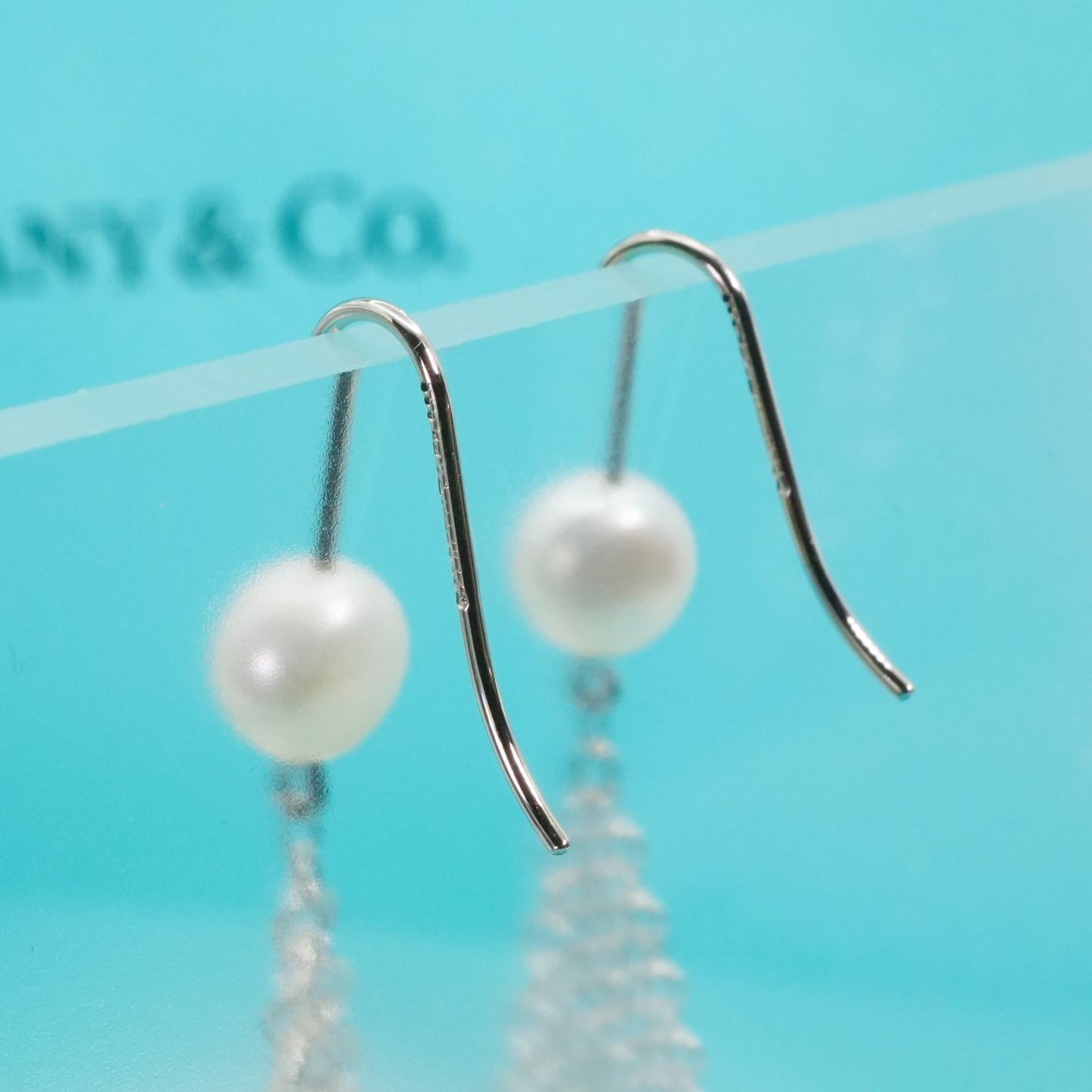 Tiffany Co Pearl Mesh Hook Earrings Sterling Silver Designer Womens Jewelry Auth