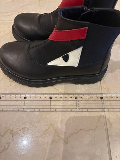 Authentic Fendi Kids Black Leather Monster Boots Size 31 US 3 Used