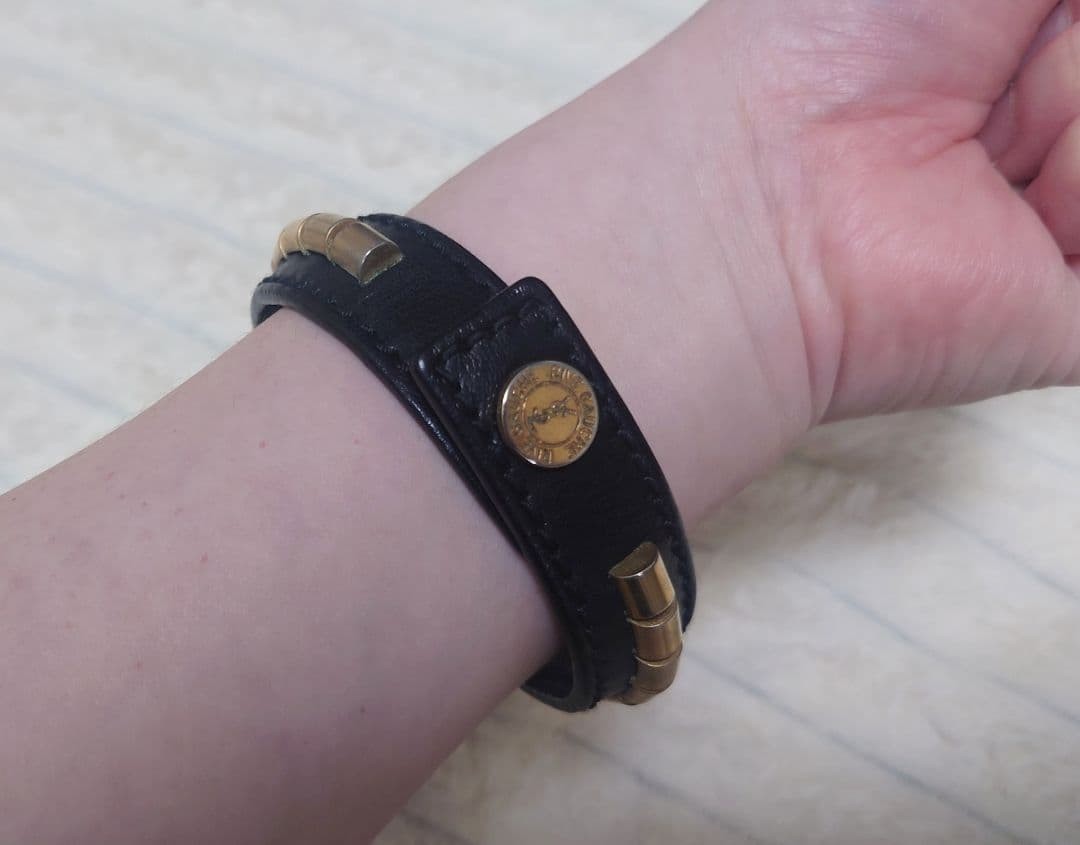 Yves Saint Laurent Rive Gauche Black Leather Studs Bracelet L 21cm 8.2" Vintage