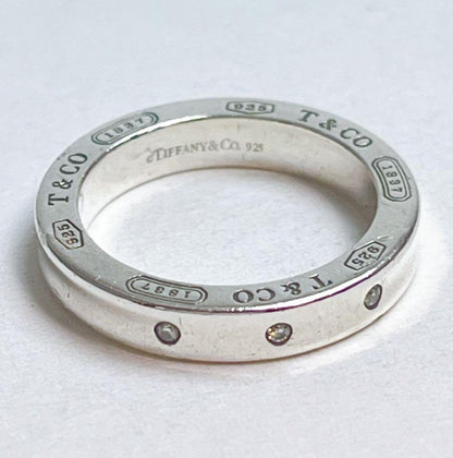 Tiffany & Co. Silver 925 3P Diamond 1837 Narrow Ring Size 49.5 US 5 Used