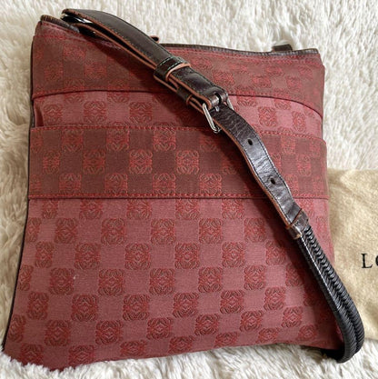 Loewe Repeat Anagram Shoulder Bag Canvas Leather Red Used From Japan