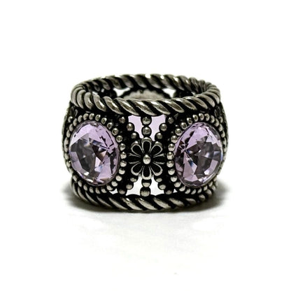 GUCCI Silver 925 Interlocking G Flower Light Purple Crystal Stone Ring US 6.25
