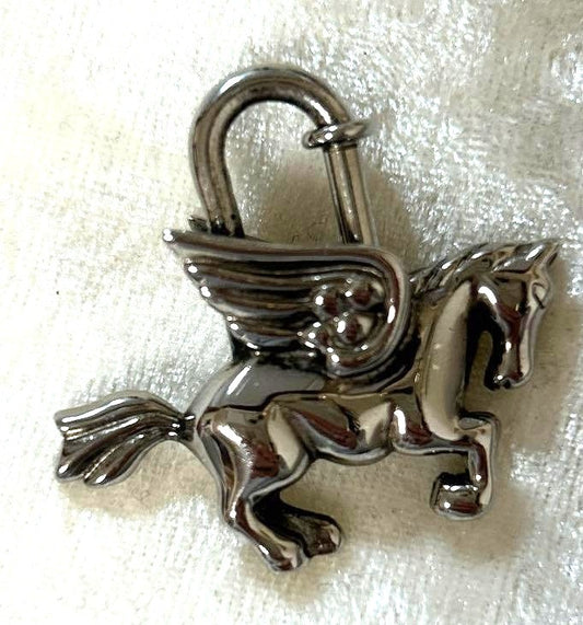Hermes Cadena Pegasus Padlock Charm Silver Tone Metal 1993 Limited 1.4in Auth