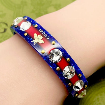 Rare GUCCI Bee Rhinestone Resin Cuff Bangle Bracelet L 15.5cm 6.1in Authentic