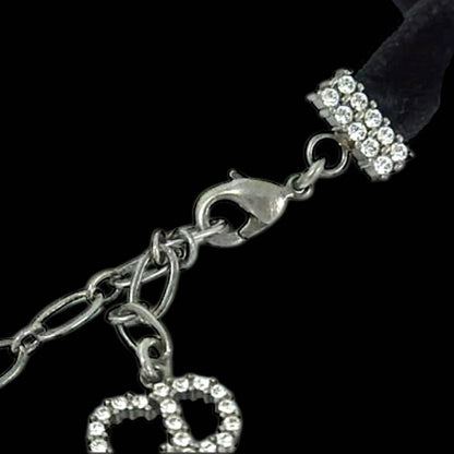 DIOR J'ADIOR Rhinestone Choker Necklace Black Velvet Crystal Logo Adjustable