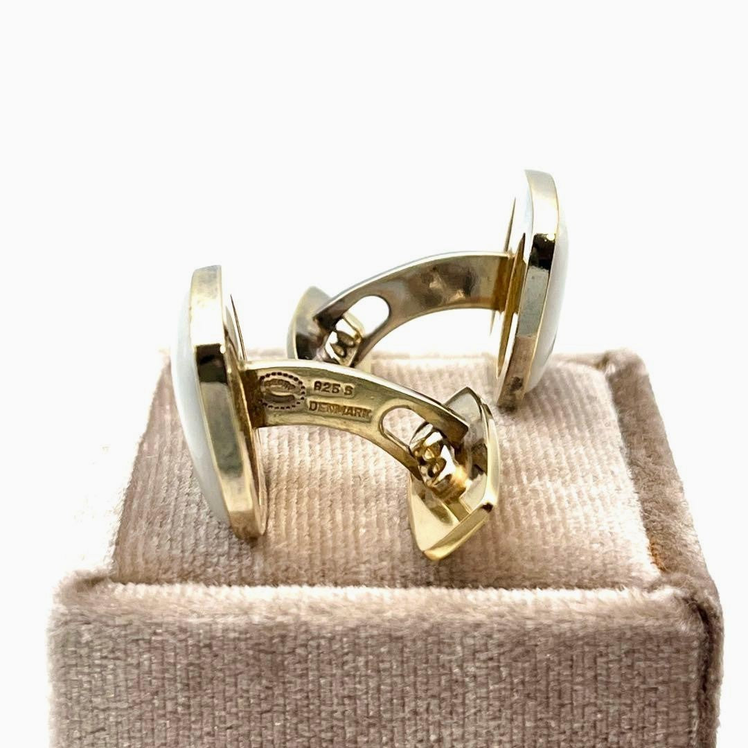 Georg Jensen x Royal Copenhagen Cufflinks White Porcelain Gold Crown Denmark