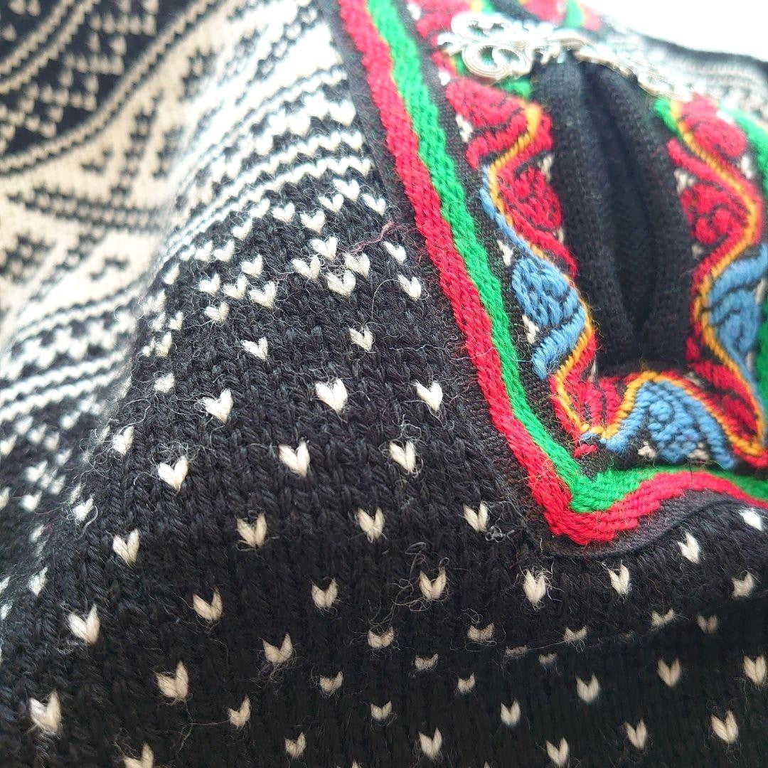 DALE OF NORWAY Nordic Sweater Men's Wool Knit Pullover Black White L Metal Clasp