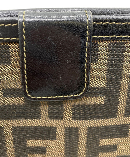 FENDI Zucca Long Wallet Bifold Brown Black Canvas Leather Snap Clasp Italy