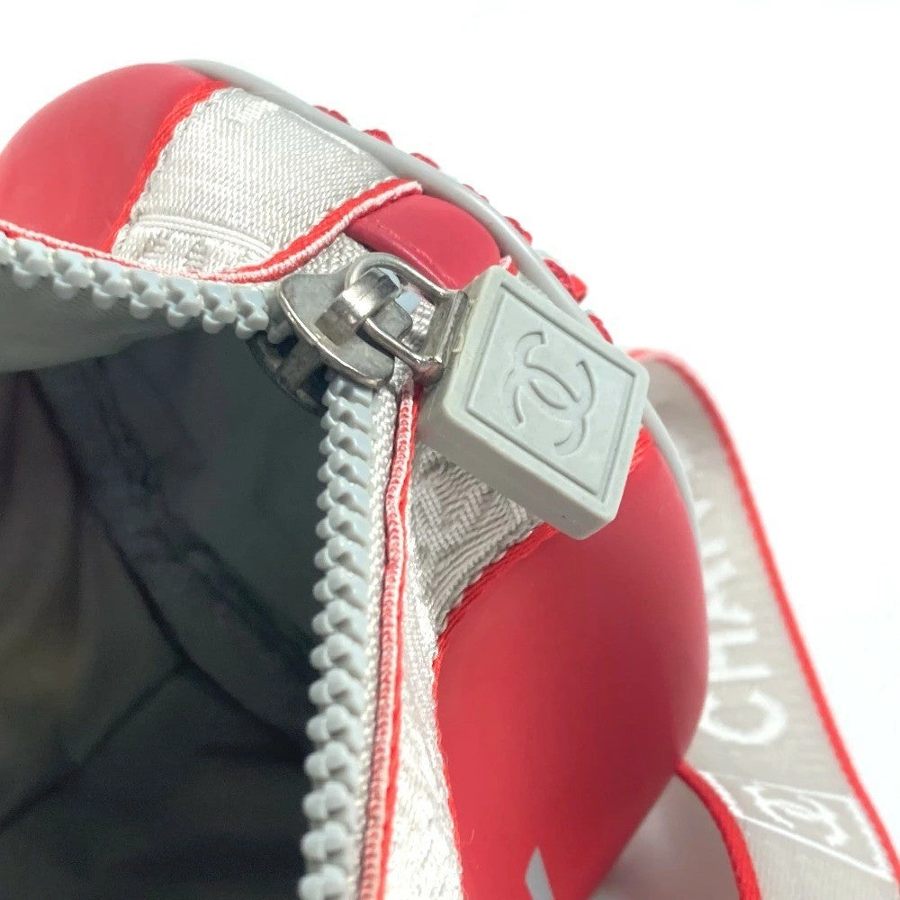 Chanel Auth Sport Line Mini Drum Bicolor Logo Shoulder Handbag Red Gray Coco