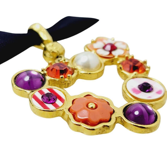 Vintage Auth Christian Lacroix Necklace Colorstone Pearl Multi Color Statement