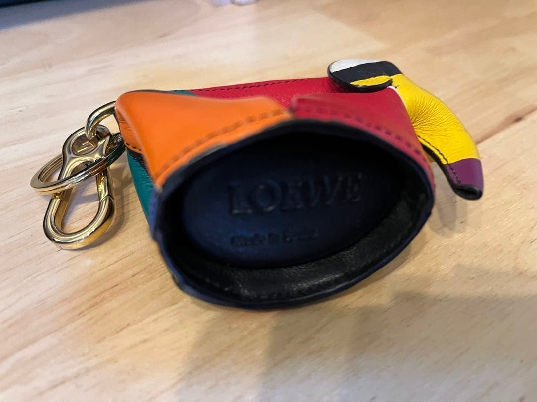 Auth LOEWE Leather Elephant Bag Charm Keyring Mini Pouch Coin Case Multicolor