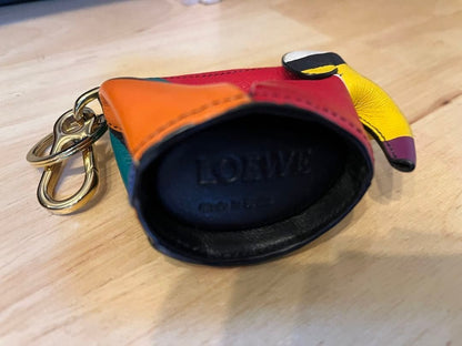 Auth LOEWE Leather Elephant Bag Charm Keyring Mini Pouch Coin Case Multicolor