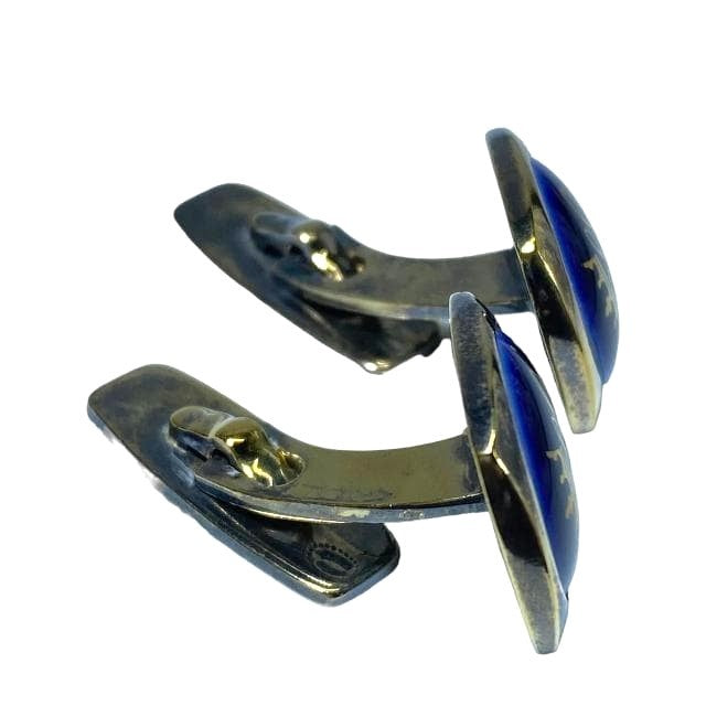 GEORG JENSEN Royal Copenhagen Cufflinks Silver 925 Navy Blue Gold Crest Denmark