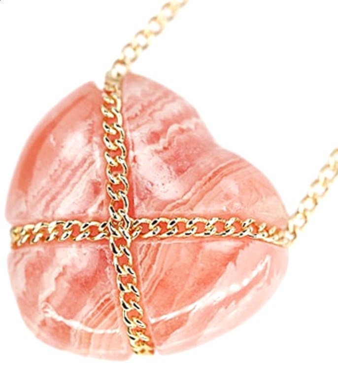 Tiffany & Co Chain Cross Heart Necklace K18 Yellow Gold Rhodochrosite Authentic
