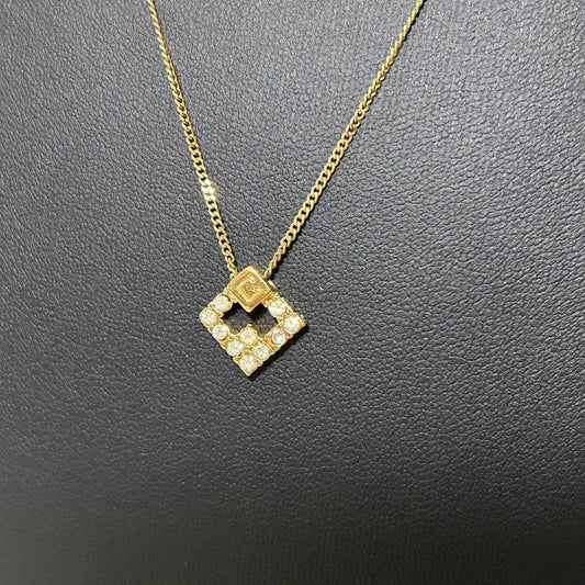 Givenchy Vtg 18KGP Gold Square Rhinestone Necklace 40 cm 15.7" Chain Used Auth