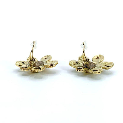 Christian Lacroix Auth Vtg Floral Stone Clip-On Earrings 4x4 cm 1.6x1.6" Used