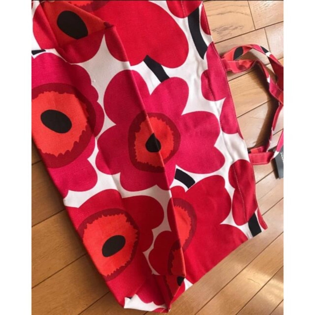 Marimekko Floral Canvas Red Tote Bag Big 50x36 cm 19.7x14.2" New