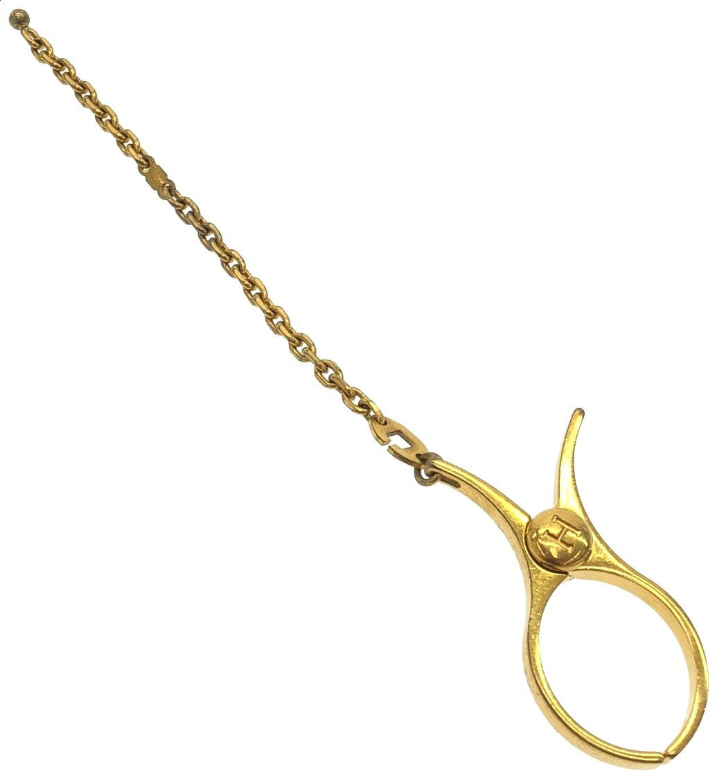 HERMES Filou Glove Holder Chain Necklace Gold Tone Metal Vintage Authentic Used
