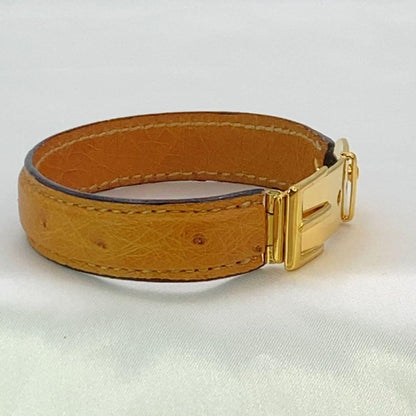 GUCCI Belt Motif Brown Leather Gold Hardware Bangle Bracelet L 16.5cm 6.5 in