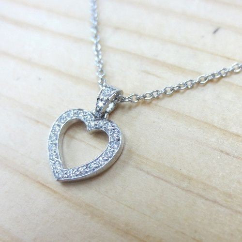 Tiffany & Co Metro Heart Diamond Chain Necklace Platinum Pt950 40cm Excellent
