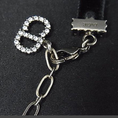 DIOR J'ADIOR Rhinestone Choker Necklace Black Velvet Crystal Logo Adjustable