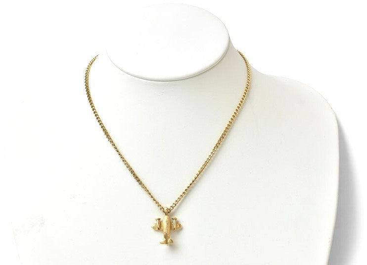 GIVENCHY Vintage Airplane Motif Pendant Necklace Gold GP Unisex Choker 40cm Used