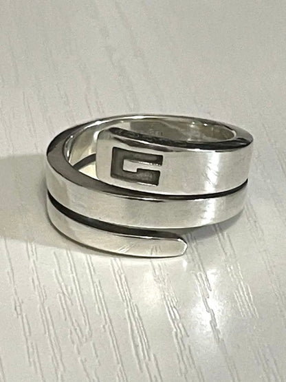 Gucci Sterling Silver 925 G Logo Spiral Snake Ring Size 61 US 9.5