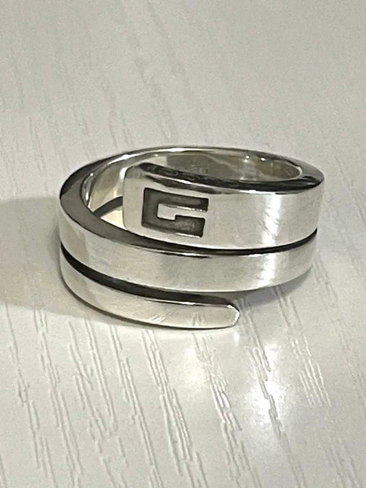Gucci Sterling Silver 925 G Logo Spiral Snake Ring Size 61 US 9.5