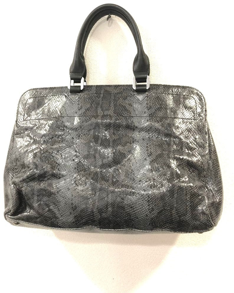 Longchamp Turn Lock Handbag Tote Exotic Leather Gray Silver HW Auth 11x15.7"