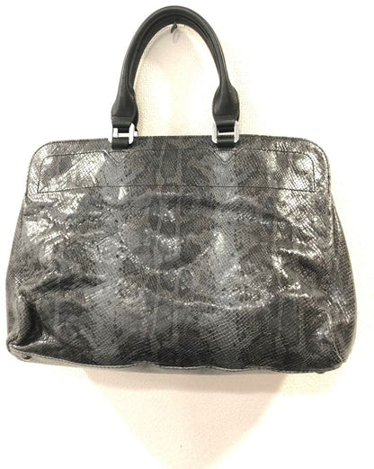 Longchamp Turn Lock Handbag Tote Exotic Leather Gray Silver HW Auth 11x15.7"