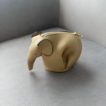 Auth Loewe Elephant Motif Leather Mini Pouch Coin Case Beige Used From Japan