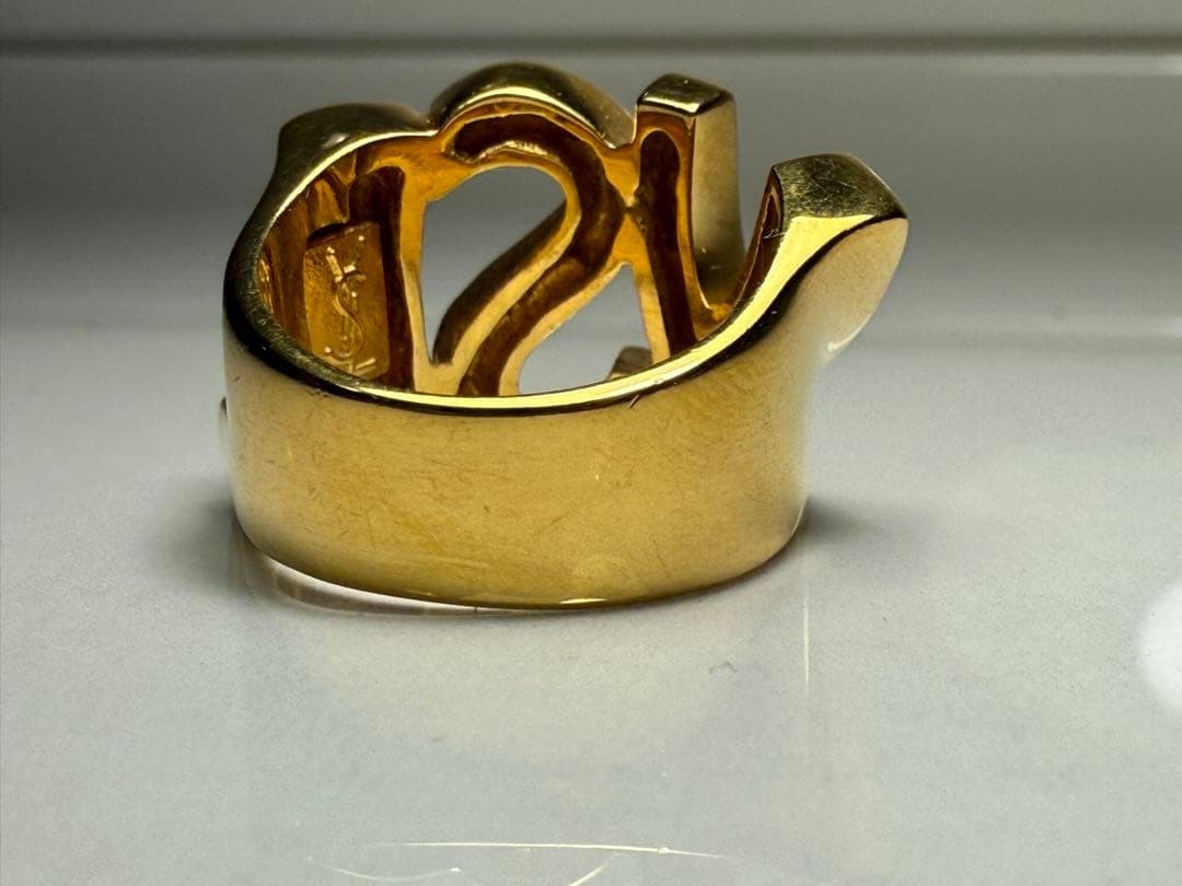 Yves Saint Laurent YSL Cassandra Logo Gold Tone Ring Size 53.5 US 6.5 Excellent