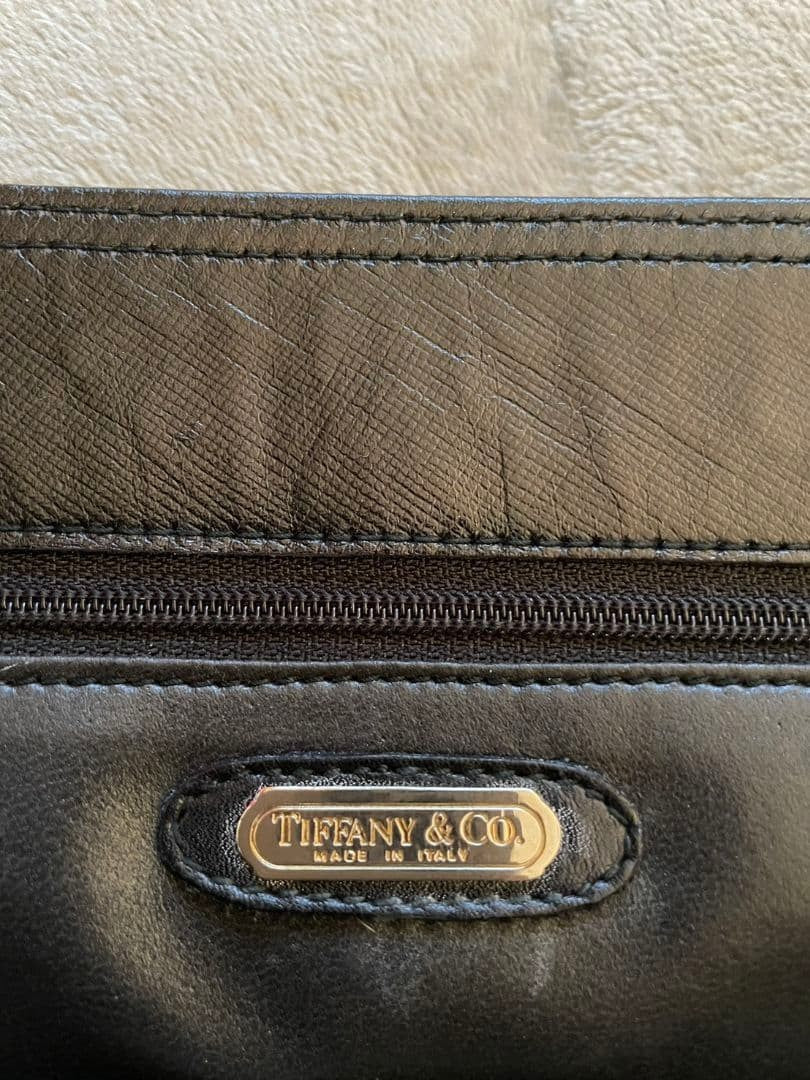 Tiffany & Co Black Leather Tote Shoulder Bag Gold Hardware 41x30x15cm