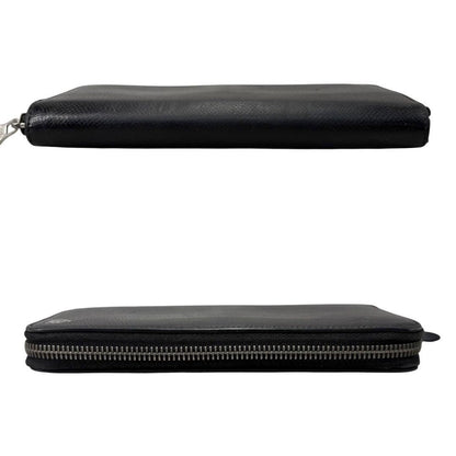 Dunhill Auth Cadogan Black Leather Round Zip Long Wallet 19x10 cm 7.5x3.9" Used