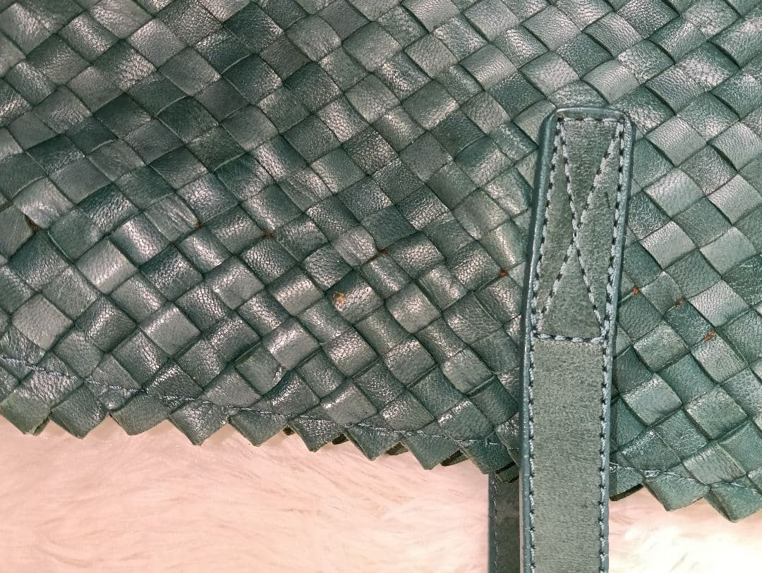 Dragon Tomorrowland Auth Woven Leather Tote Bag Green 33x25x12 cm 13.0x9.8x4.7"