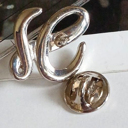 LOEWE Crystal Logo Brooch Pin Silver Tone Rhinestone L Letter Vintage Spain