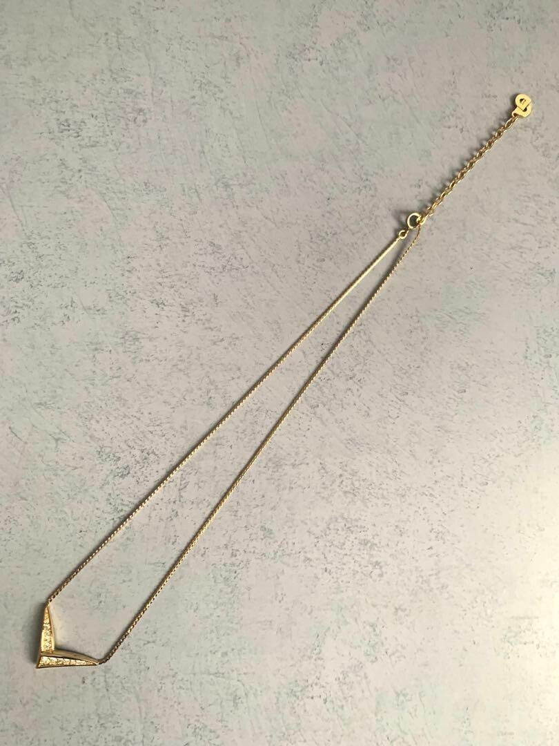 Christian Dior Gold Plated Rhinestone Charm Pendant Necklace Length 14"- 18"