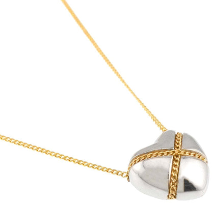 Tiffany & Co Cross Heart Necklace Silver 925 K18 Yellow Gold Chain 45cm 17.7"