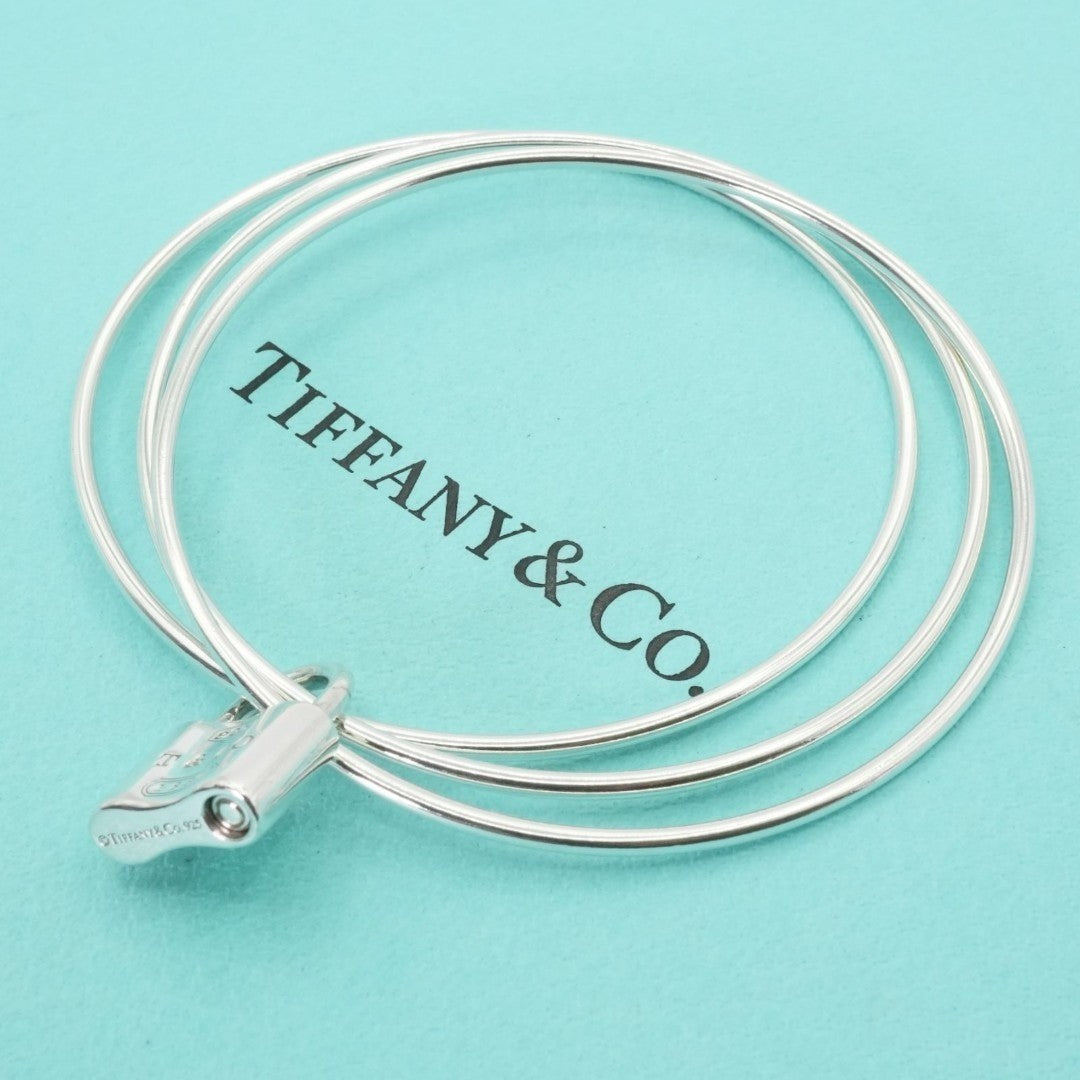 Excellent Tiffany & Co Silver 925 1837 Cadena Lock Triple Hoop Bangle 19cm 7.5in