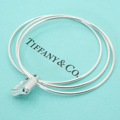 Excellent Tiffany & Co Silver 925 1837 Cadena Lock Triple Hoop Bangle 19cm 7.5in
